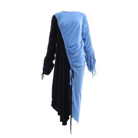 ZARA BLACK AND BLUE RIBBED DRESS WITH RUCHING LIKE NEW - Picture 2 of 4